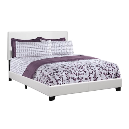 Monarch Specialties Bed, Queen Size, Platform, Bedroom, Frame, Upholstered, Pu Leather Look, Wood Legs, White I 5911Q